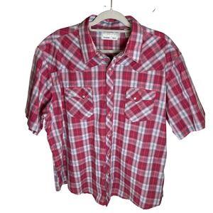 Wrangler Western Plaid Pearl Snap Front Short Sleeve Shirt Men's XXL Red Blue